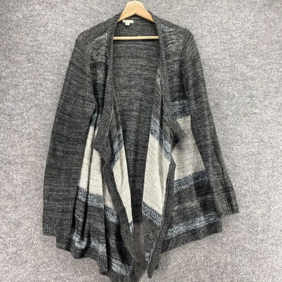 Sonoma Cardigan Women XL Gray Striped Open Front Long Sleeve Knit Acrylic Casual - Picture 3 of 9